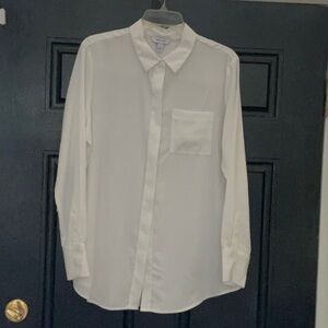 Nine West White Blouse Crisp Long-Sleeve Top